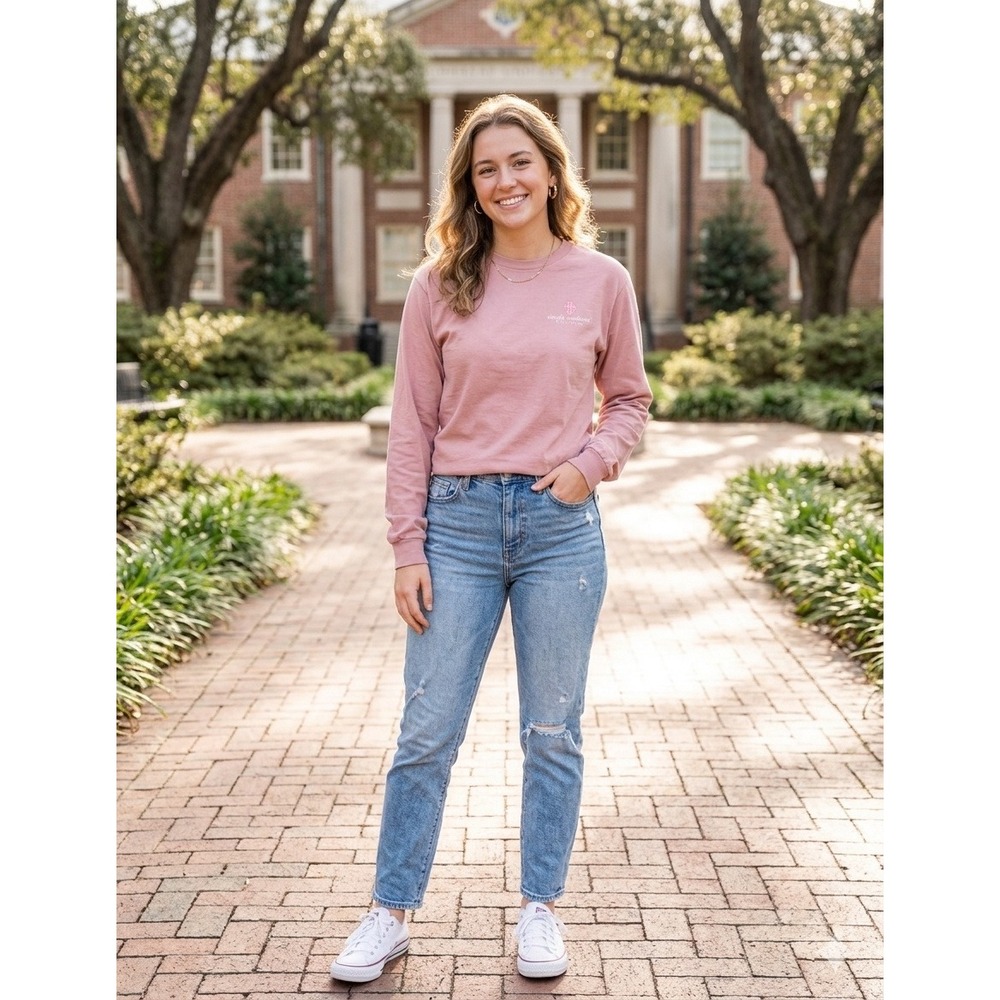 Simply Southern Long Sleeve Tee Women Medium Pink Excellent